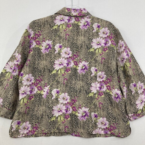 Vintage Robbie Bee size XL Pure Silk Multi Purple Floral Boxy Cut Button Down - Picture 6 of 8
